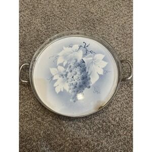 Antique Ceramic & Metal Gallery Tray Platter‎ Grapes damaged